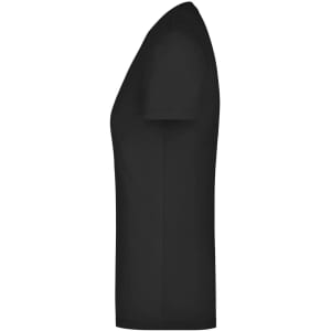 A black ladies' stretch round-t t-shirt displayed from the side, featuring a simple design and fitted silhouette.