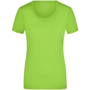 A bright green ladies' stretch round t-shirt with a classic scoop neck and short sleeves.