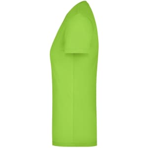 A bright green Ladies Stretch Round-T shirt with a fitted design and short sleeves.
