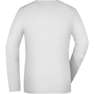 A white long-sleeve stretch shirt for ladies, featuring a simple design and a smooth back without any visible branding.