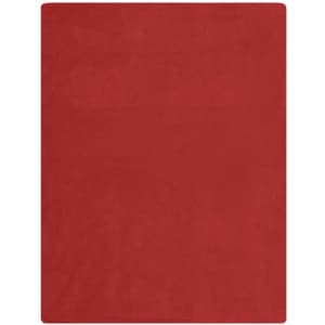 A soft red fleece blanket with a smooth texture, featuring an unobtrusive logo.