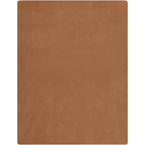 A fleece blanket in a warm terracotta colour, featuring a smooth and soft texture. It has a branding logo.