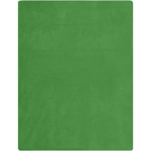 A green fleece blanket with a smooth texture, suitable for home living. Features a small logo in one corner.