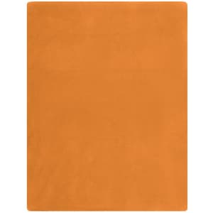 An orange fleece blanket, featuring a simple design and a soft texture. It has a logo in one corner.