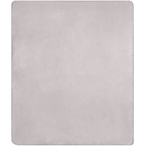 A soft, light grey bonded fleece blanket featuring a simple, smooth texture and edged with stitching.