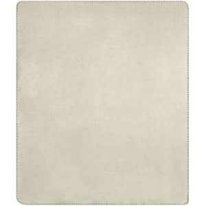 A beige bonded fleece blanket with a smooth texture and contrasting stitching around the edges. It has a logo.