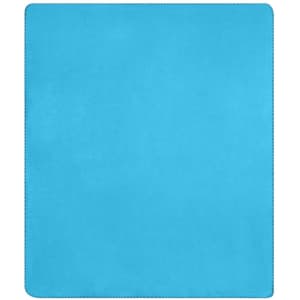 A blue bonded fleece blanket featuring a smooth texture and a simple design with a neat border.