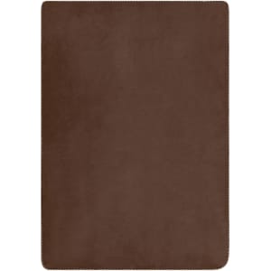 A brown fleece blanket with a smooth texture and stitched edges, suitable for warmth and comfort.