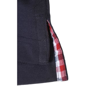 A black men's plain polo shirt featuring a checkered pattern detail on the inner side. It has a logo.