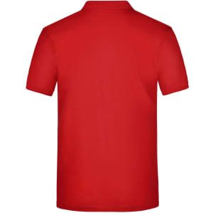 A red men's plain polo shirt with a simple design and no visible logos, showcasing a classic fit.
