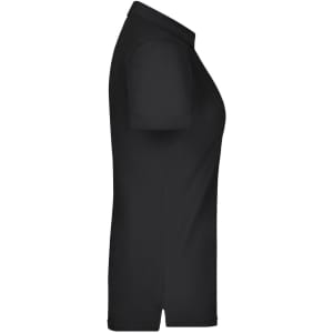 A black ladies' plain polo shirt displayed from the side, featuring a collar and short sleeves.