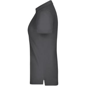 A plain dark grey polo shirt with a standard collar and short sleeves, featuring a subtle logo.