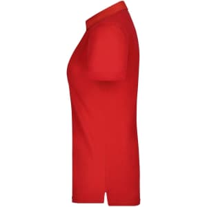 A red ladies' plain polo shirt with a collar and short sleeves, featuring a small logo.