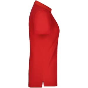 A red ladies plain polo shirt with a fitted style and short sleeves, featuring a small logo on the chest.