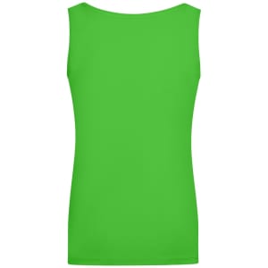 A sleeveless green top with an elastic design, featuring a simple back view. It includes a logo.