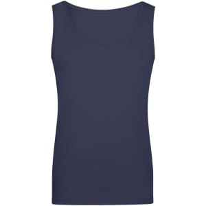 A navy blue tank top with a scoop neck design, featuring an elastic top and no visible logos.