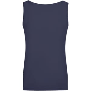 A navy blue ladies elastic top with a fitted design, featuring a smooth, sleeveless back.