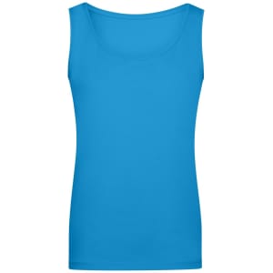 A bright blue ladies' elastic top with a scoop neckline, featuring a fitted design and no embellishments.