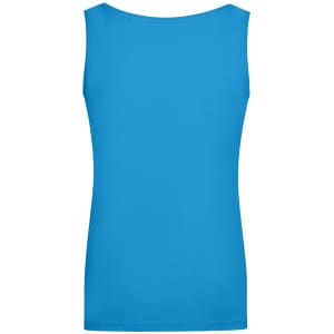 A blue sleeveless t-shirt with an elastic top, featuring a smooth, solid design and no visible logos.