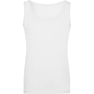 A plain white ladies' elastic top with a round neck design. The shirt features a smooth, fitted silhouette.