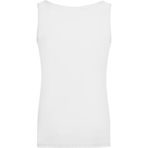 A white ladies elastic top with a sleeveless design, featuring a simple and clean appearance.