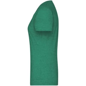 A green heather T-shirt with a classic fit and short sleeves, featuring a logo on the side.