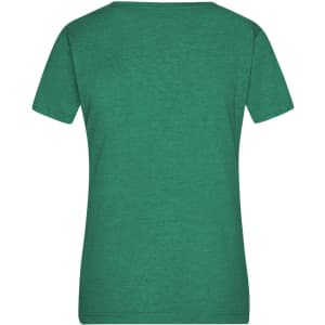 A green heather ladies t-shirt with a round neckline and short sleeves. The back view is featured, showing no visible branding.