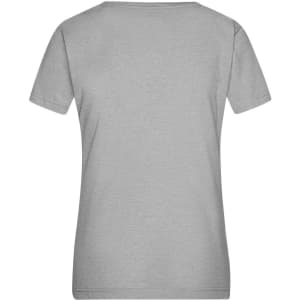A ladies' heather grey t-shirt with a classic round neck and short sleeves. Features branding on the back.