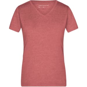 A ladies' heather T-shirt in a soft red colour with a V-neck and short sleeves. The shirt features a logo.