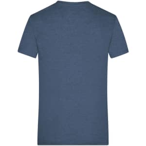 A men's heather T-shirt in a deep blue colour, featuring a simple design and a logo on the back.