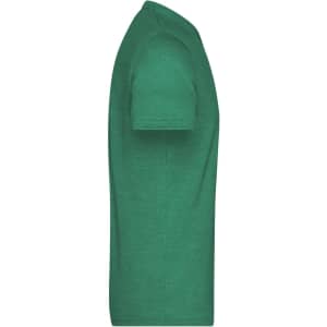 A green heather t-shirt displayed from the side, featuring a round neckline and short sleeves.