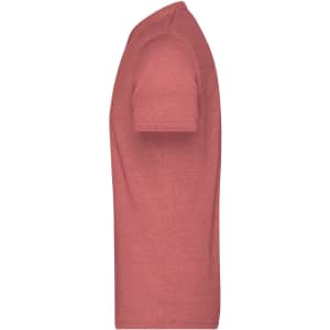 A men's heather t-shirt in a coral colour, featuring short sleeves and a side view design.