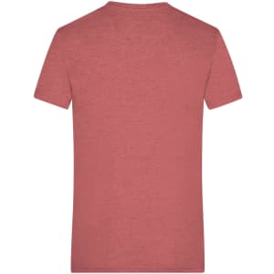 A men's heather T-shirt in a muted reddish hue, featuring a simple design and a brand logo on the back.