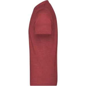 A red heather men's T-shirt featuring a crew neck and short sleeves, with a logo on the side.
