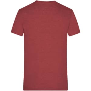 A men's heather red t-shirt with a classic crew neck and short sleeves. The back view showcases its simple design.