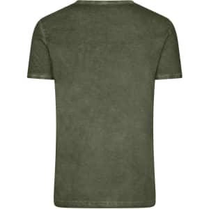 A men's short-sleeve T-shirt in an olive green colour, featuring a plain design and a logo.