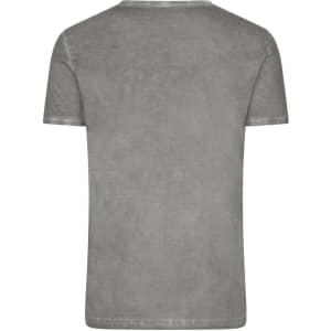 A grey men's t-shirt featuring a round neck and short sleeves, with a subtle textured finish.