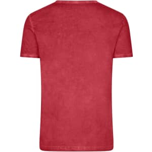 A red men's T-shirt with a plain back design and a simple crew neck. It features a logo.