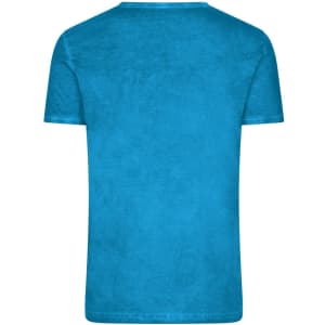 A vibrant blue men's t-shirt featuring a round neck and short sleeves, with a plain back.
