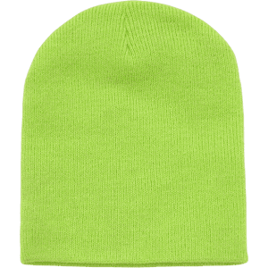 A bright green beanie with a ribbed texture and a classic beanie shape, featuring no visible logos.