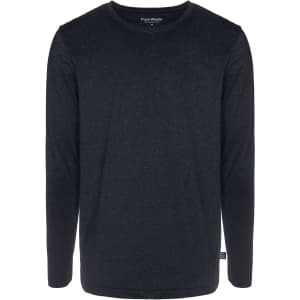 A men's long sleeve t-shirt in dark grey, featuring a round neck and long sleeves. It has a logo on the side.