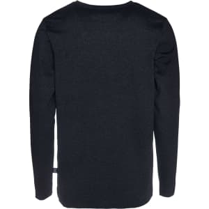 A black men's long sleeve t-shirt with a simple design and a logo on the back.