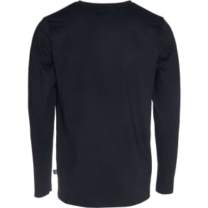 A black long sleeve men's T-shirt featuring a logo on the side. The back view displays a simple, sleek design.