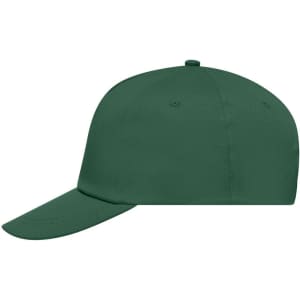 A green 5 Panel Promo Cap with a structured design and a flat brim. It features a logo on the front.