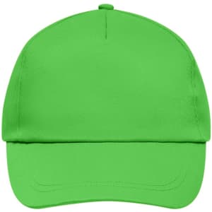 A vibrant green 5 Panel Promo Cap with a structured brim and a logo on the front.