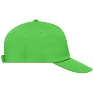 A green 5-panel cap with a curved brim and an adjustable strap at the back, featuring a logo.