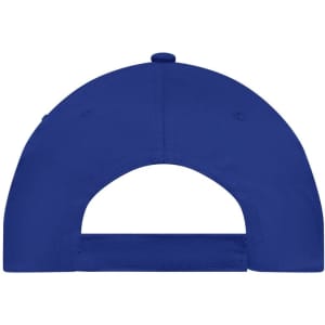 A blue 5 Panel Promo Cap featuring a back strap and a logo.