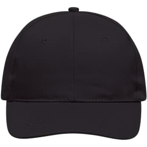 A black 6-panel cap with a structured design and a front panel for branding.