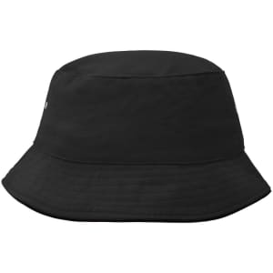 A black fisherman piping hat with a wide brim and a simple design featuring a logo.