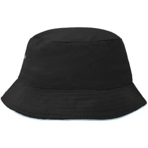 A black Fisherman Piping Hat featuring a simple design and a logo. Brimmed bucket style.